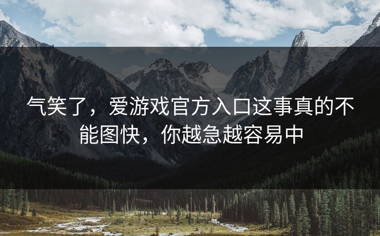 气笑了，爱游戏官方入口这事真的不能图快，你越急越容易中